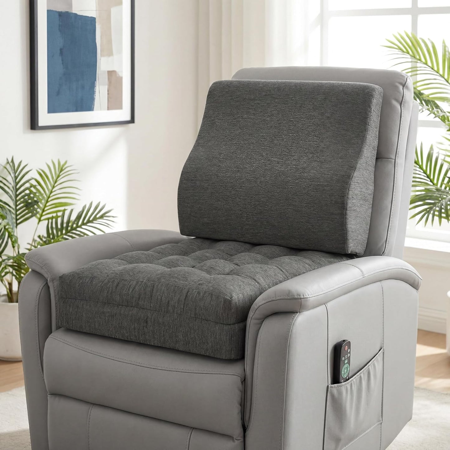 baibu Memory Foam Recliner Cushions with Lumbar Support Pillow Set for Elderly, 20x20x5 Inch Dual-Layer Design Non-Slip Recliner Seat Cushion & Back Support Pillow for Reduce Hip & Lumbar Pain, Brown