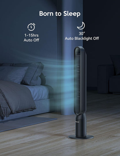 VAGKRI Tower Fan for Bedroom, 42" Quiet Floor Fan with 135° Vertical 90°Oscillation, 4 Modes, 4 Speeds, 15H Timers Standing bladeless Fans with Remote for Indoors