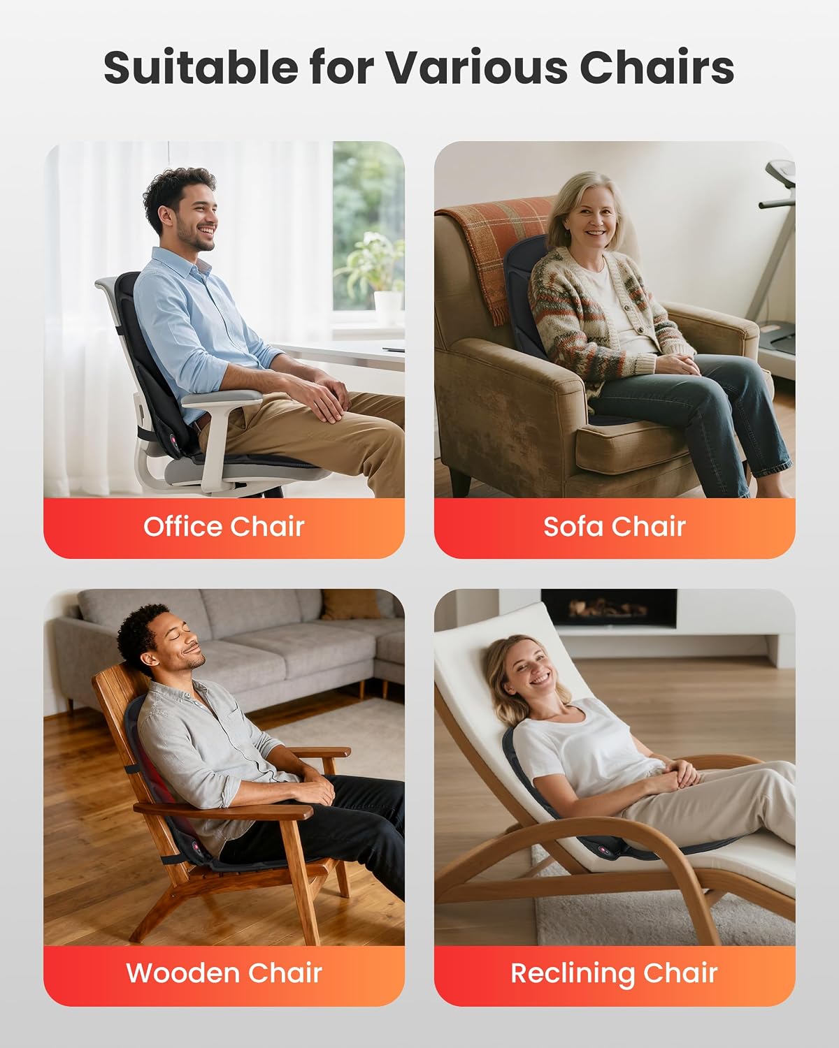 COMFIER Back Massager with Heat, Vibration Massage Seat Cushion with 8 Massage Nodes & 5 Modes, Adjustable Chair Massager Pad for Home Office, Heated Chair Pad, Gifts for Women Men Mom Dad