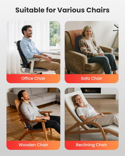 COMFIER Back Massager with Heat, Vibration Massage Seat Cushion with 8 Massage Nodes & 5 Modes, Adjustable Chair Massager Pad for Home Office, Heated Chair Pad, Gifts for Women Men Mom Dad