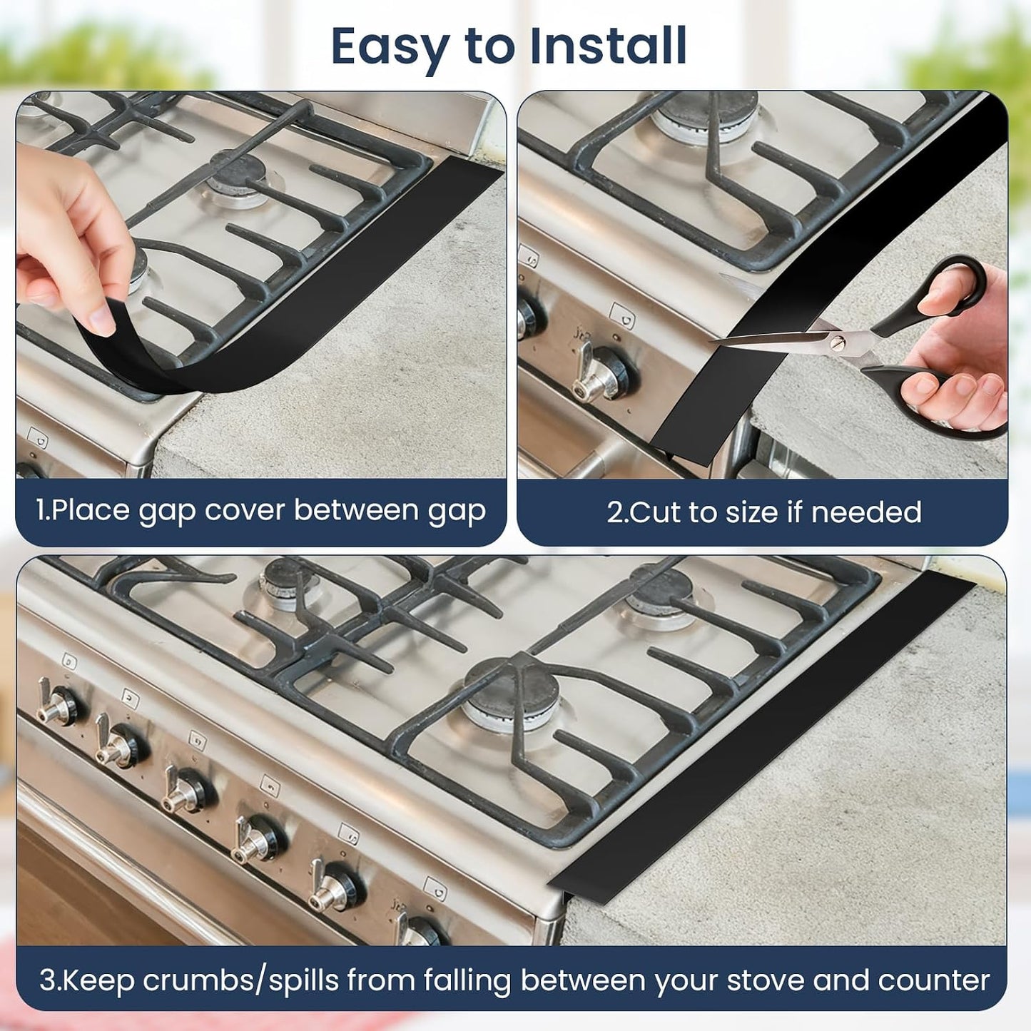 2PCS Kitchen Stove Counter Gap Covers Stainless Steel (13.8"-27.5" Black) | Cooktop Trim Kit, Stove Gap Guards, Oven Gap Filler, Easy to Clean, Heat Resistant & Effectively Protect Stove Gap Filler