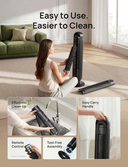 DREO Tower Fan for Bedroom, 28ft/s High Velocity, 9 Speeds, DC Motor