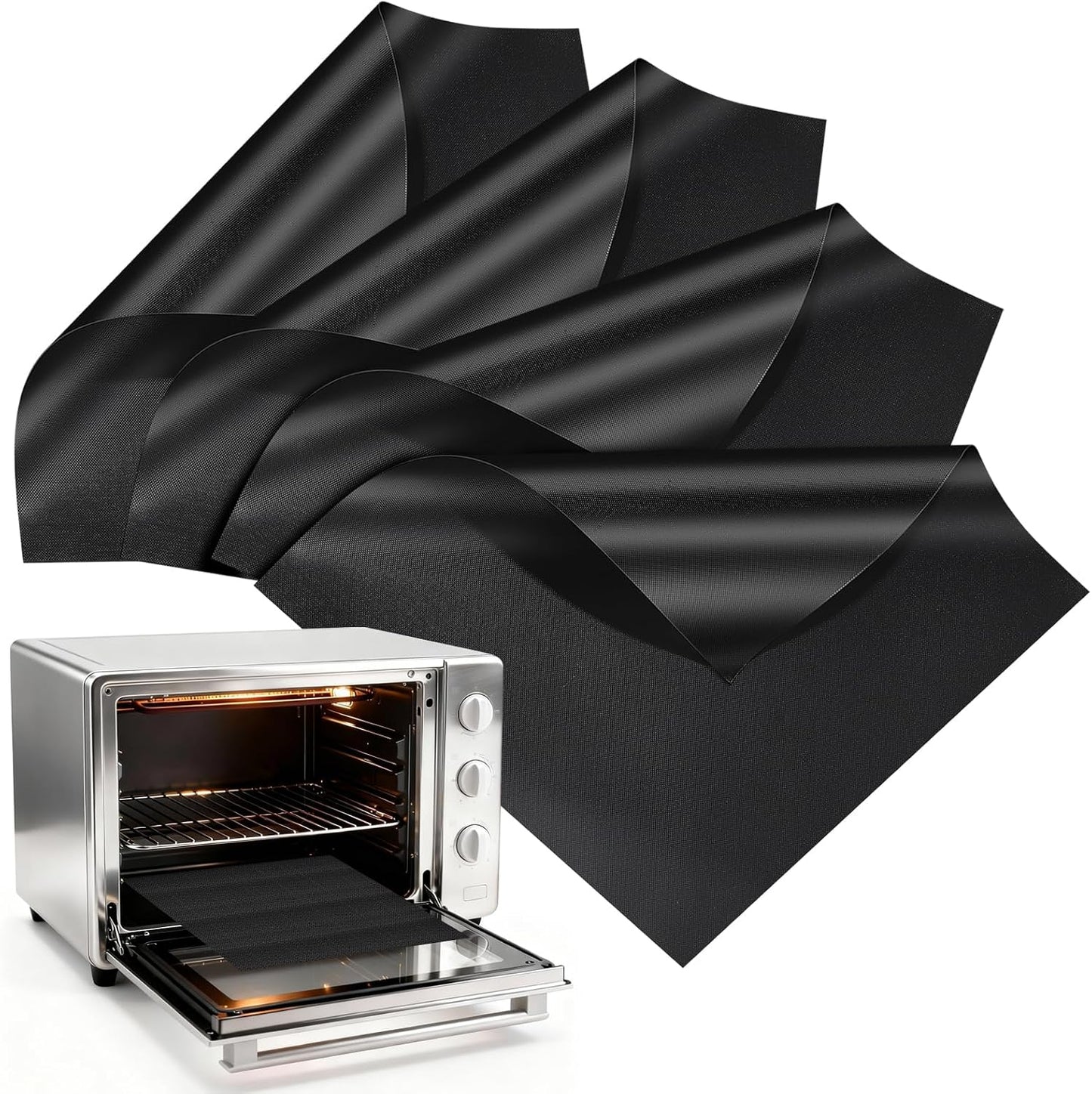 4 Pack Oven Liners for Bottom of Toaster Oven, Reusable Non-Stick | 11.6" x 11.6" Trim-to-Fit Air Fryer Toaster Oven Liner, Compatible with Ninja, Breville, Cosori, Cuisinart & Most Ovens