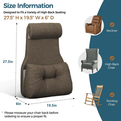 Shinnwa Adjustable Lumbar Support Pillow for Recliner with Headrest | Self-gripping fabric,Shredde memory foam Back Support Pillow with Headrest, Lower Back Pillow for Chair and Couch