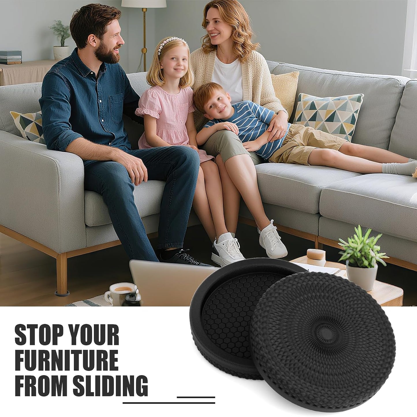 Ezprotekt Non Slip Furniture Pads, 12 Pcs 2" Anti Slip Rubber Caster Cups, No Slide Furniture Gripper, Anti Skid Furniture Coasters for Hardwood Floors, Furniture Stoppers to Prevent Sliding (Black)