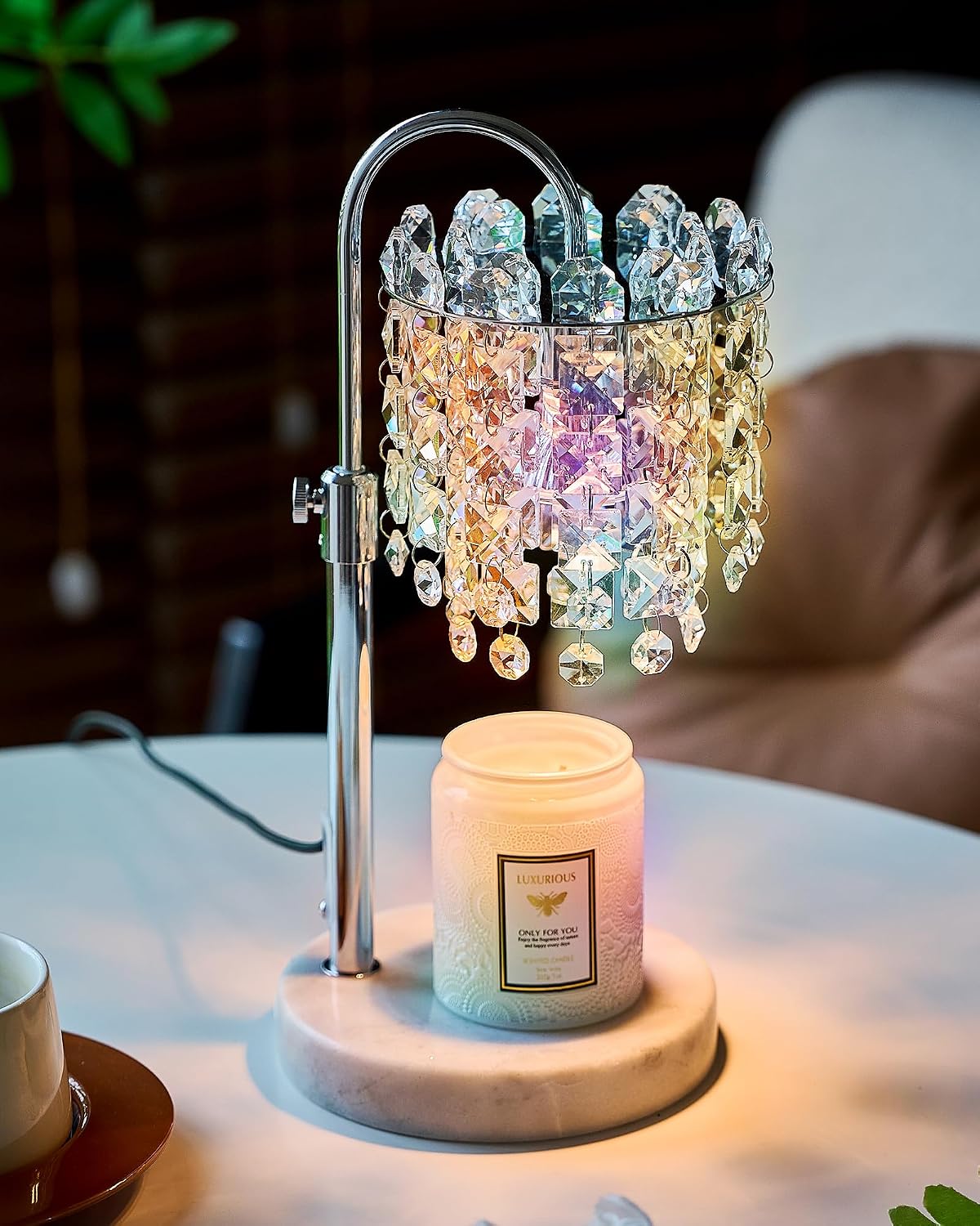 Candle Warmer Lamp with Timer Dimmer Adjustable Height Candle Warmer with Marble Base for Jar Candles,Candle Lamp with 3 Bulbs for New Home Decor, Women Mom Christmas Birthday Gifts, French Gold
