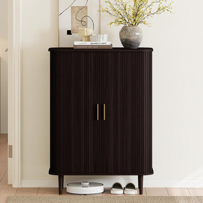 DHH Shoe Storage Cabinet with Sliding Door, 6-Tier Shoe Cabinet with Adjustable Shelves, Modern Freestanding Shoe Storage Organizer for Entryway, Hallway, Living Room (Walnut, 47 ")