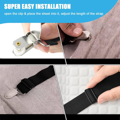 Bed Sheet Holder Straps, Adjustable Elastic Fitted Sheet Strap Tablecloth Clip Bed Suspender Fasteners Keep Sheets in Place Firm for Twin Full Queen King Bed Round Square Mattresses Table