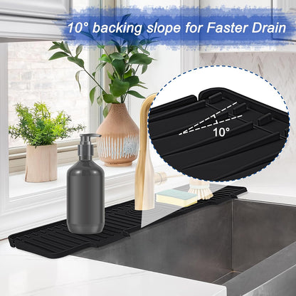 Kitchen Sink Splash Guard, 20IN Longer Silicone Faucet Guard & Draining Mat, Bathroom and Kitchen Sink Organizer, Sink Faucet Mat Water Splash Guard Behind Faucet Accessories Gadget, 20” x 5.5”, White