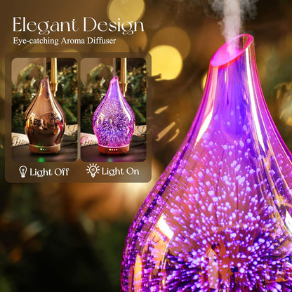 Porseme Oil Diffuser 3D Glass Aromatherapy Ultrasonic Humidifier, Air Refresh Auto Shut-Off, Timer Setting, BPA Free for Home Hotel Yoga Leisure SPA Gift 150ml Last 6H - Colors B