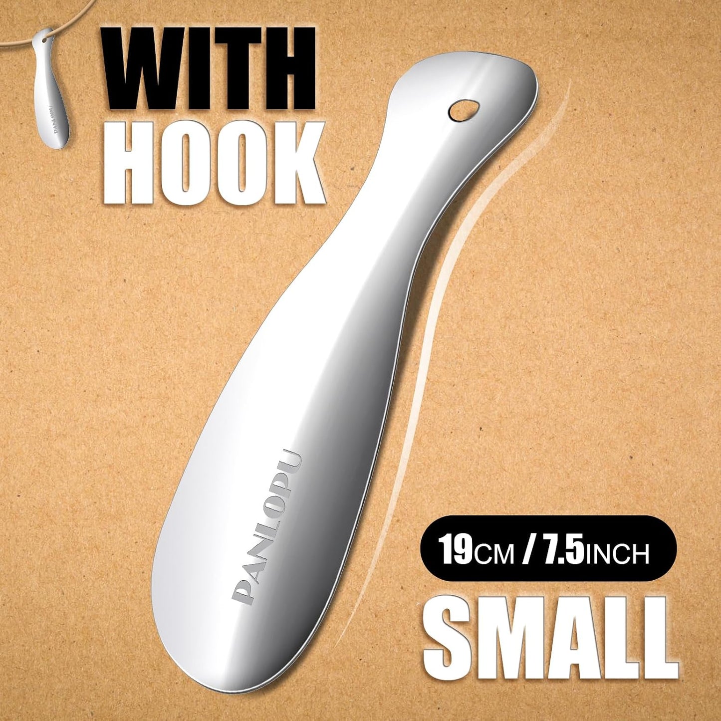 Metal Shoe Horn 7.5Inch Portable Stainless Steel Fashion Travel | Rust-resistant Ergonomic Curved Design Compact Size