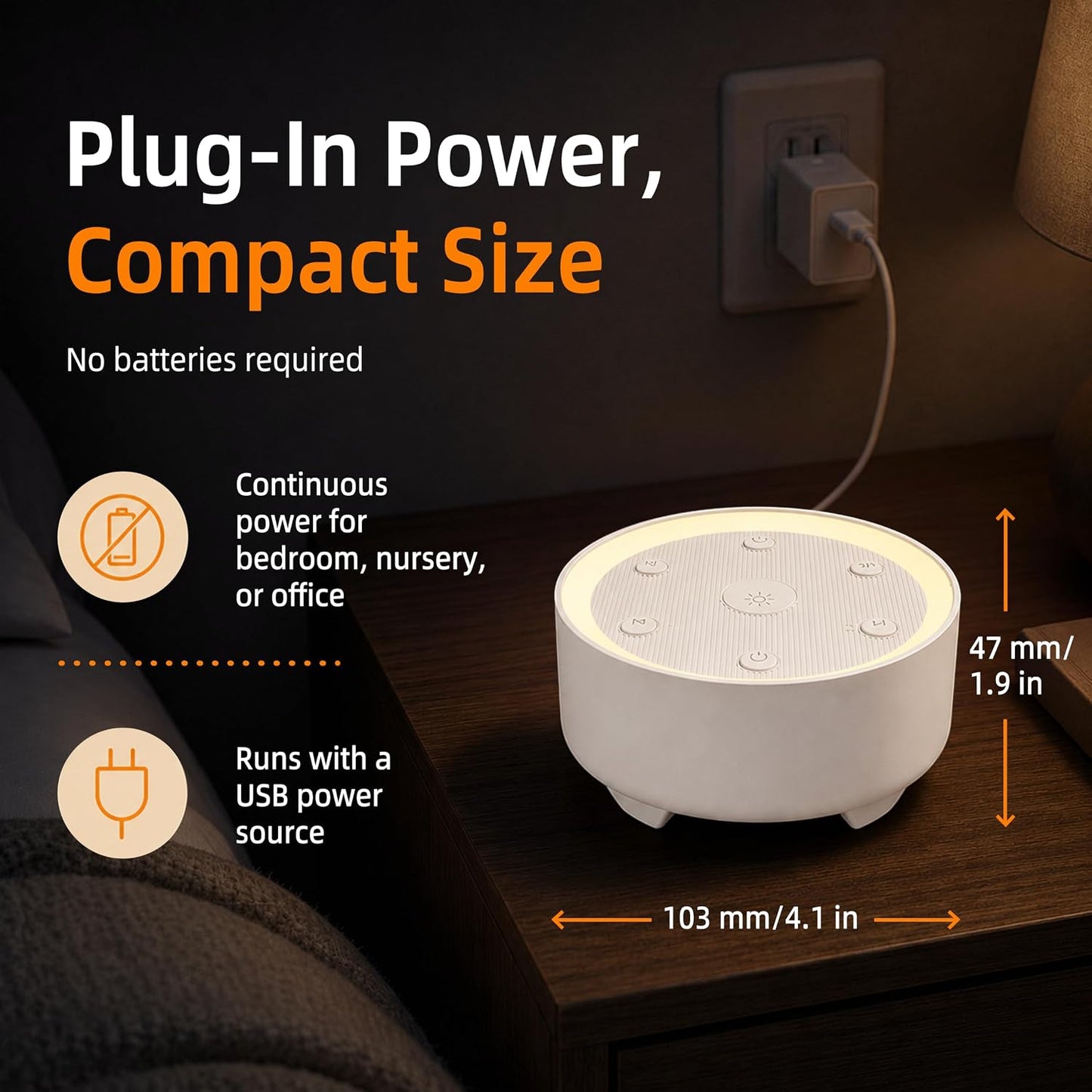 Kipcush White Noise Machine for Sleeping, Baby & Adults, High-Fidelity Non-Looping Sounds, Sleep Sound Machine with Dimmable Night Light, USB Powered, Memory Function, Home, Nursery & Travel