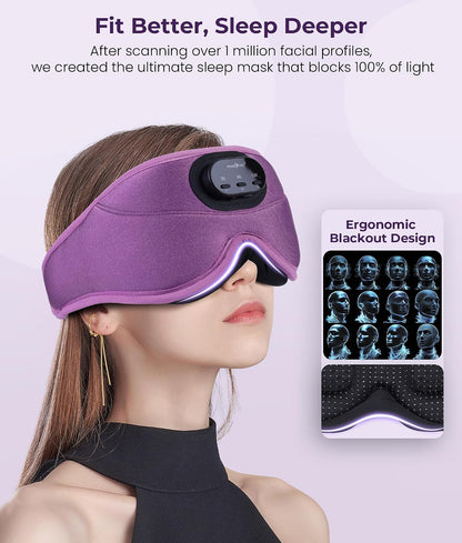 MUSICOZY Sleep Headphones Bluetooth 5.4 with Smart Timer 3D Eye Mask | Auto Shut Off Timer, 14-Hour Playtime, 100% Blackout, Removable Module Washable Design for Sleeping Travel and Meditation