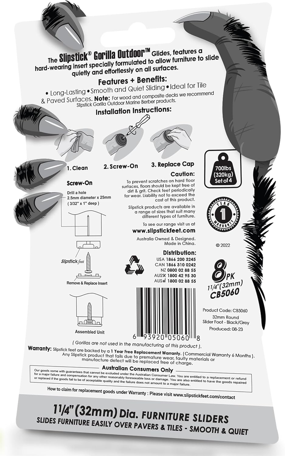 GorillaGlides 1 Inch Chair Sliders/Furniture Floor Protectors (16 Furniture Glides) Self-Adhesive Screw On Chair Glides for Sliding on Low-Pile Carpet & Hard Surface Floors, Round