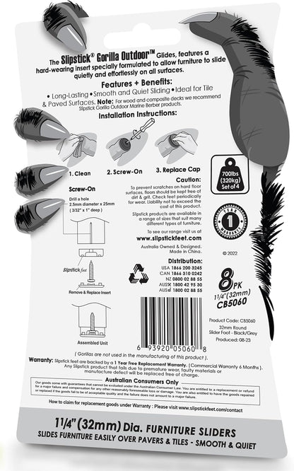 GorillaGlides 1 Inch Chair Sliders/Furniture Floor Protectors (16 Furniture Glides) Self-Adhesive Screw On Chair Glides for Sliding on Low-Pile Carpet & Hard Surface Floors, Round