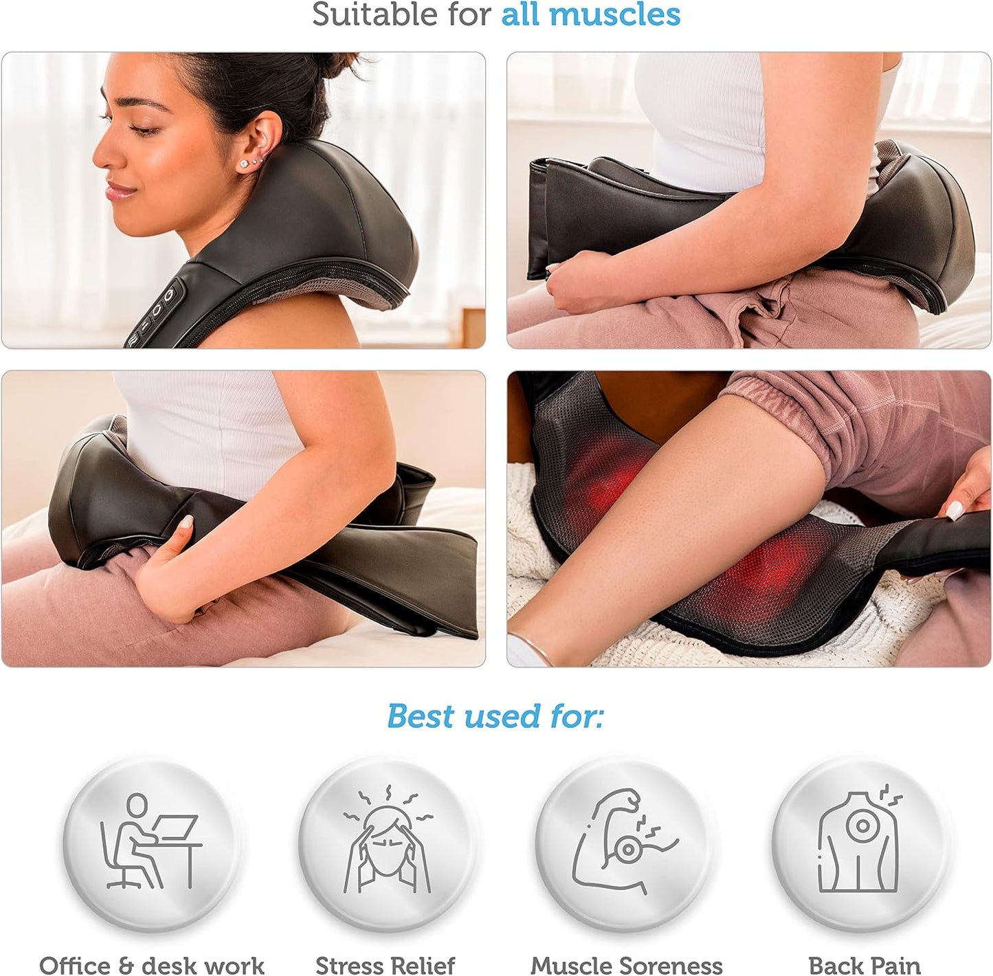 COMFIER Shiatsu Neck and Shoulder Massager with Heat,White Elephant Gifts for Adults,4D Deep Kneading Massage Pillow with Heat, Back Massager, Pillow Massage,Jet Black
