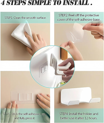 Universal Hair Dryer Holder, Self Adhesive Wall Mount, White | Universal storage rack fits most brand blow dryers, ideal for bathroom organization