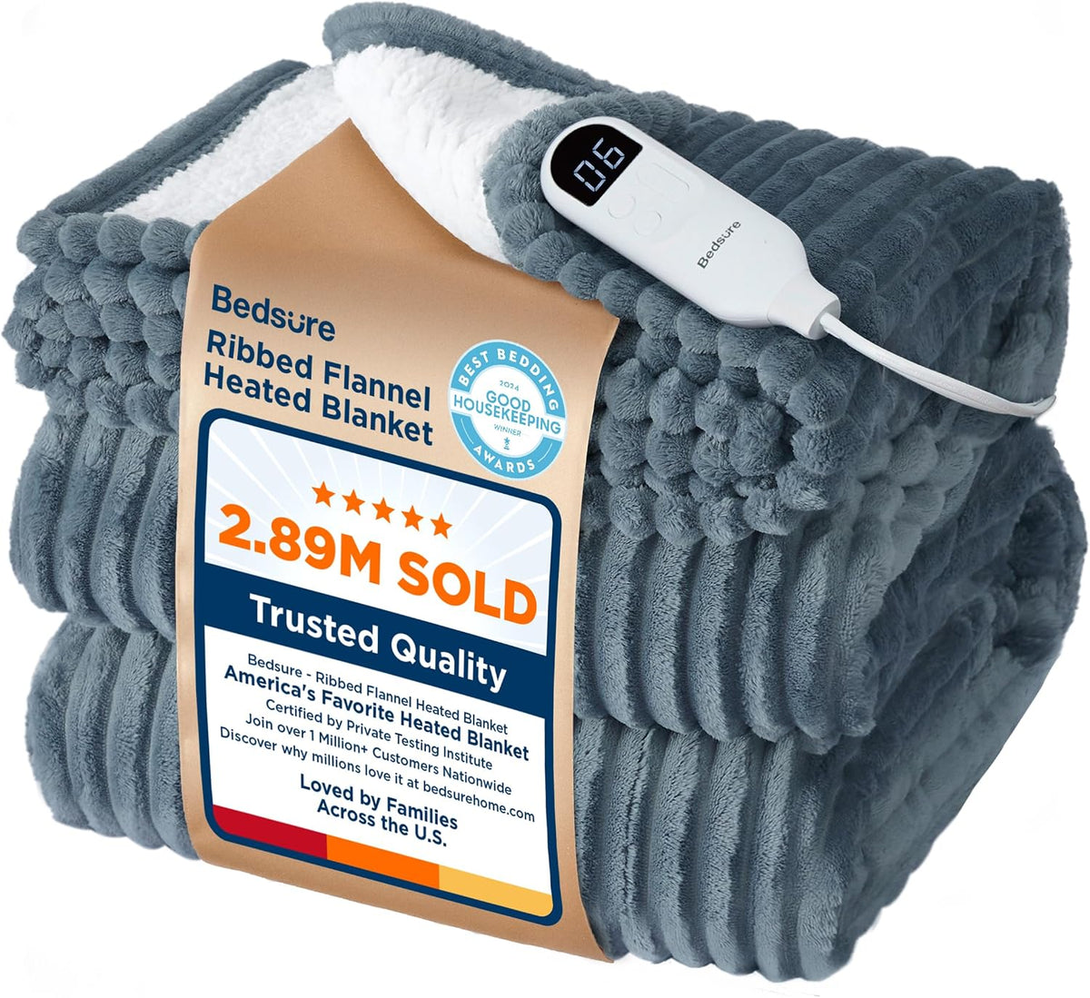 Bedsure GentleSoft Heated Blanket Throw - Soft Ribbed Flannel Electric Blanket, Gifts for Grandma (50x60 inches, Grey)