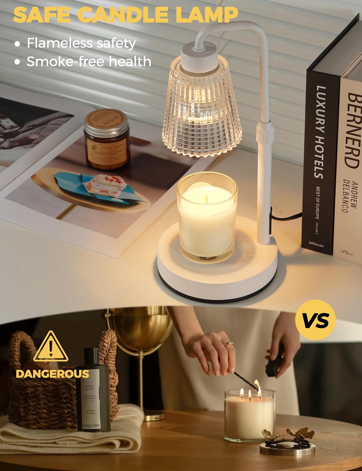 Silver Gray Candle Warmer Lamp with 24h Cycle Timer, Dimmable Wax Warmer