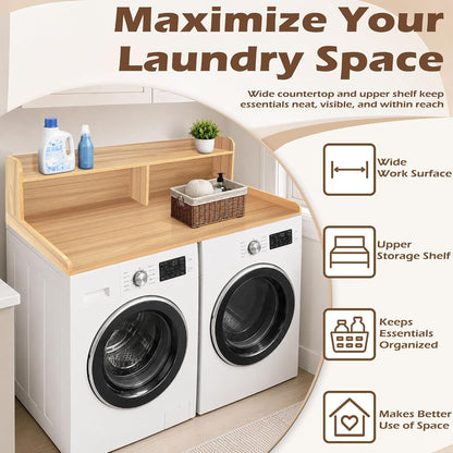 Royxen Laundry Countertop with 2-Tier Shelf Universal Fit, Washer and Dryer Countertop with Storage Space, Shelf Height 11.5 Inches, Solid Wood Core, Walnut
