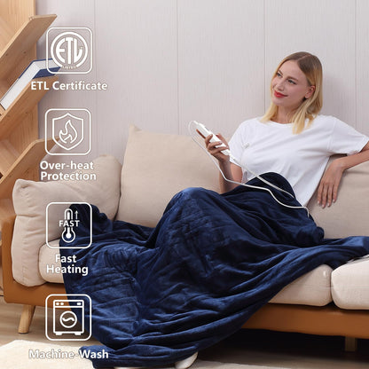 Tefici Heated Blanket Throw,Ultra Soft 2-Layer Flannel Electric Blanket