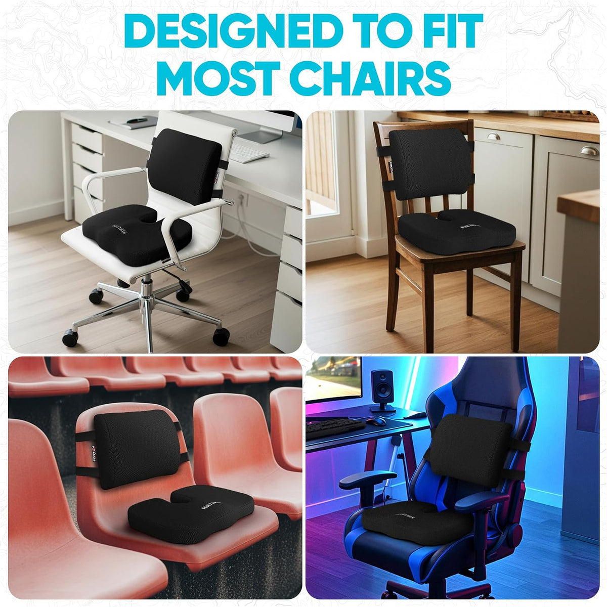 FORTEM Seat Cushion & Lumbar Support for Office Chair, Wheelchair, Car