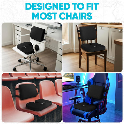 FORTEM Seat Cushion & Lumbar Support for Office Chair, Wheelchair, Car