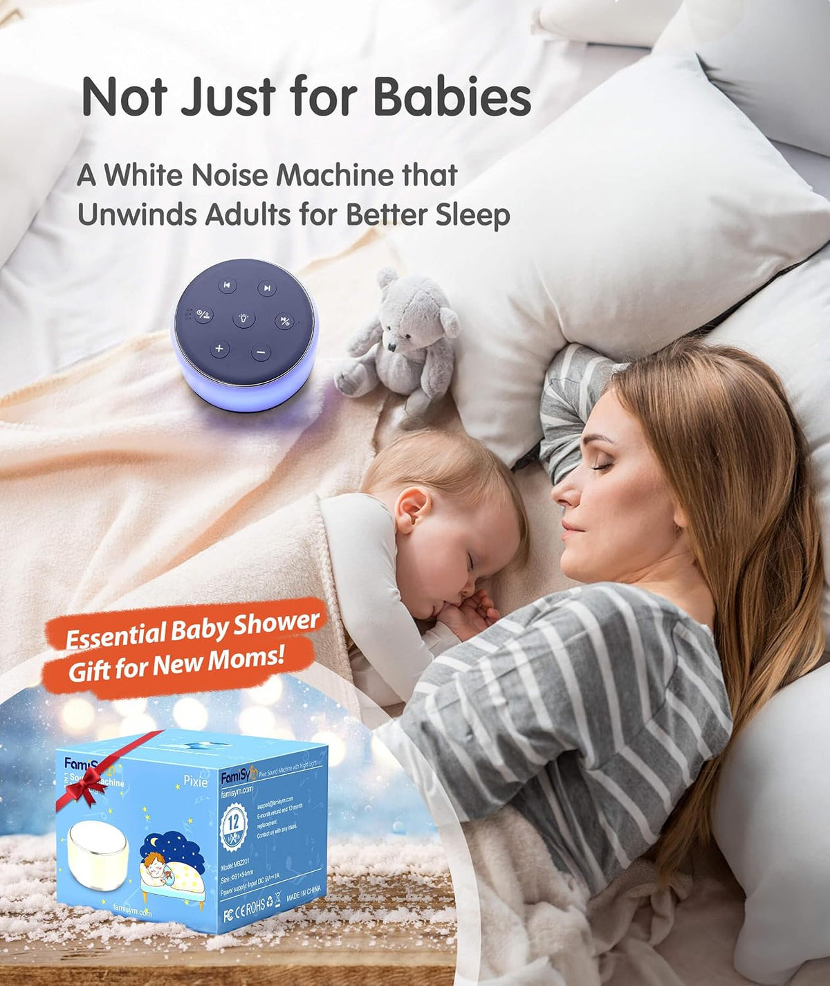 FamiSym Rechargeable White Noise Sound Machine Baby with Night Light