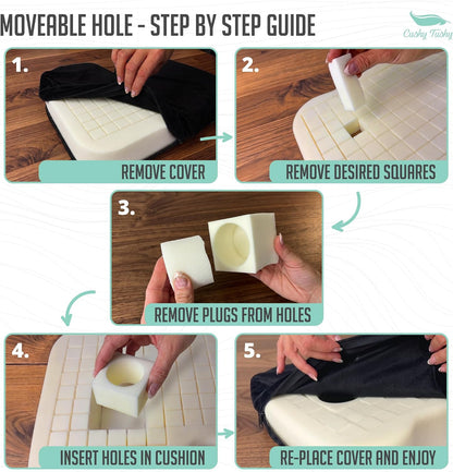 Cushy Tushy Premium Foldable Travel Seat Cushion - for Relief of Lower Back, Sciatic, Butt and Tailbone Pain - for Home & Office Use, Perfect for Travel or Driving - Coccyx Seat Cushion