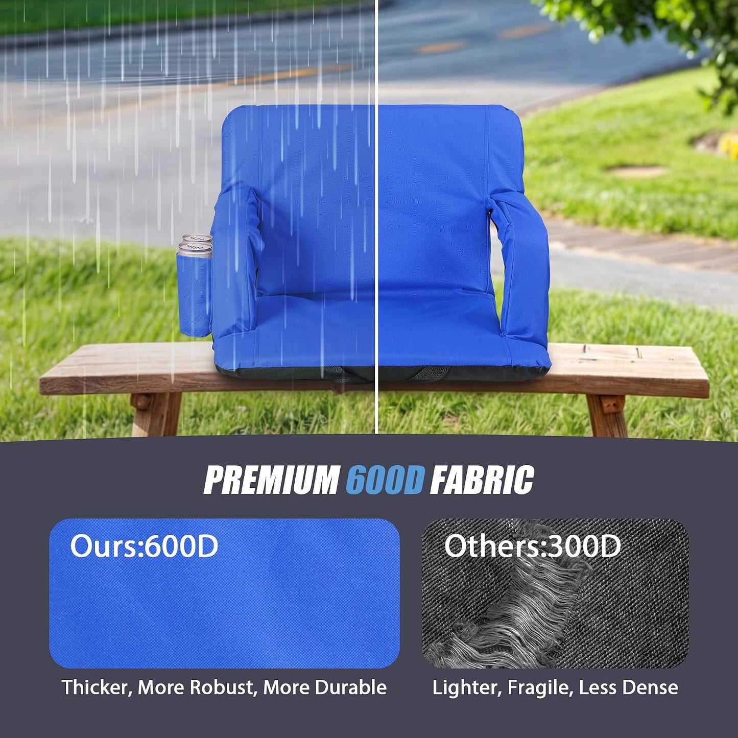 20.5"/25" Wide Stadium Seat for Bleachers w/Back Support Padded Cushion Portable Reclining Bleacher Seats Camping Stadium Chair Waterproof