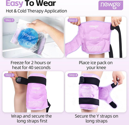 NEWGO Knee Ice Pack Wrap, 360° Full Wrap, Blue | Y-shaped Strap Stays Put, Reusable for Knee Replacement, ACL, Arthritis, Swelling, and Sports Injuries, 21.7" x 9.8"