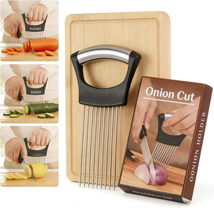304 Stainless Steel Onion Holder & Slicer - Multi-Fruit Vegetable Fixing Tool with Sharp Prongs for Tomato, Lemon, Avocado - Safe Kitchen Gadget