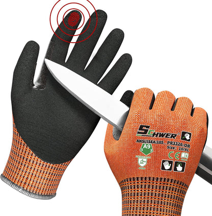 Schwer ProGuard High Level Cut Resistant Work Gloves for Extreme Protection, ANSI A9 Cut Gloves with Reinforced Thumb, Non Slip, Breathable, Durable, Touch-screen, Black 1 Pair（L 3326