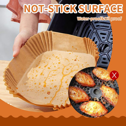 Air Fryer Liners Disposable Paper,100Pcs Parchment Paper Liners,Non Stick Airfryer Paper Liners,Food Grade Air Fryer Accessories WaterProof OilProof for Microwave Oven Steamer 6.3inch Square