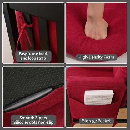 BUYUE Glider Rocker Replacement Cushion 5 PCS with Ties, Linen High-Density Foam Non-Slip & Washable Rocking Chair Pads for Sitting,Red