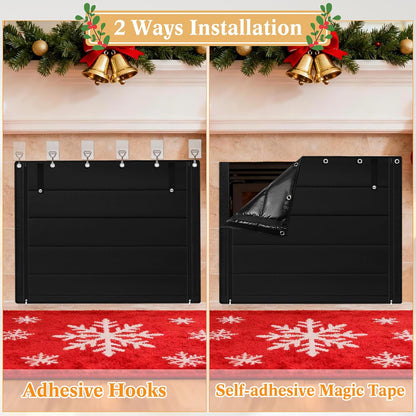 Fireplace Cover, Indoor Fireplace Blanket with Hook & Loop Tapes, Fireplace Draft Cover Stops Heat Loss, Fire Place Draft Stopper Cold Air Blocker Save Energy 39"x32" Black