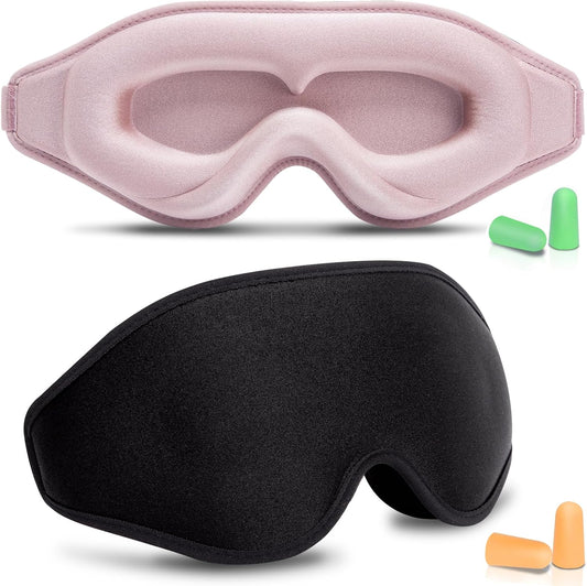BeeVines 3D Molded Sleep Mask, Blackout Eye Masks for Sleeping (2 Packs)