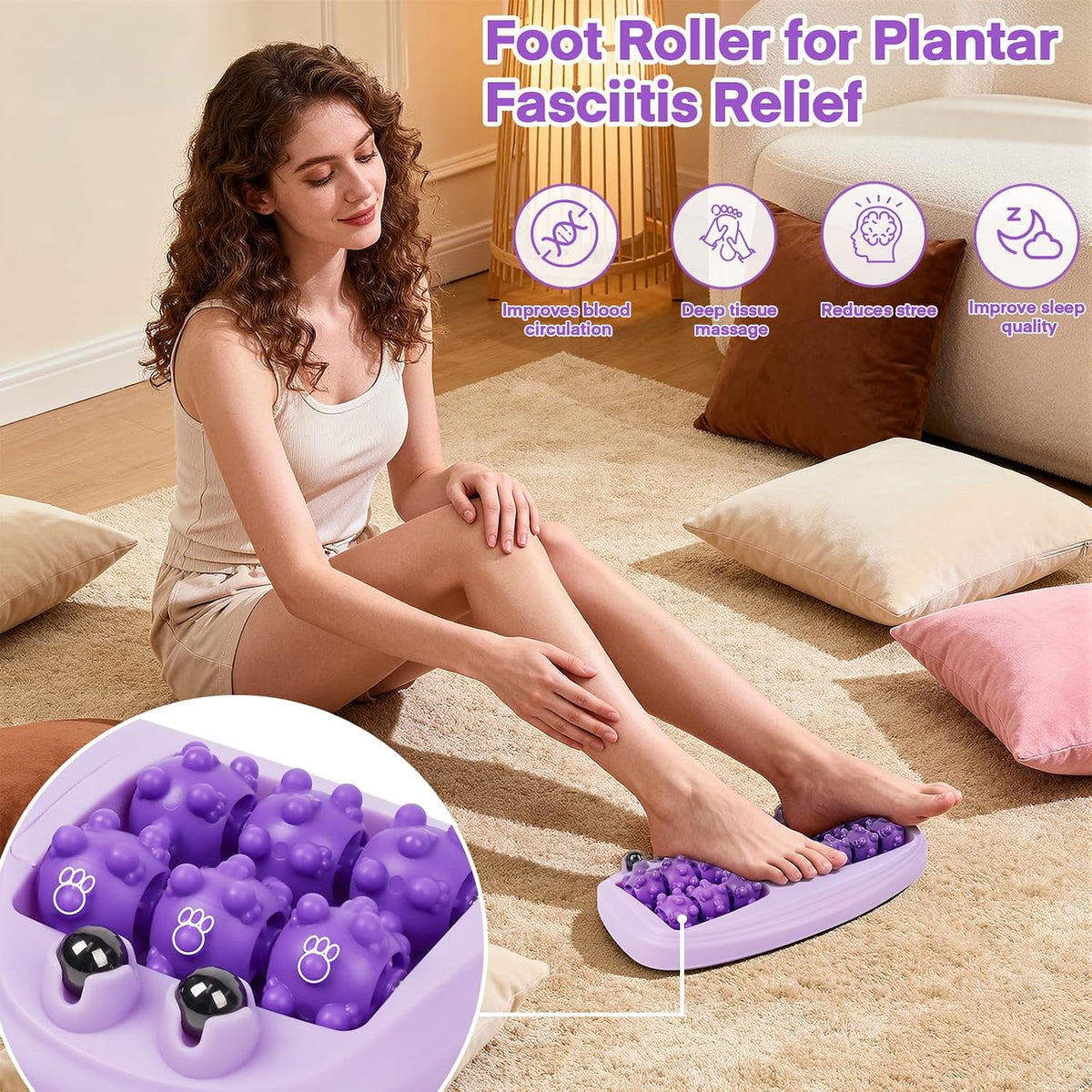 Meifuly Double Foot Massage Roller for Plantar Fasciitis, Portable Dual Foot Roller Tool for Home Use(Purple)