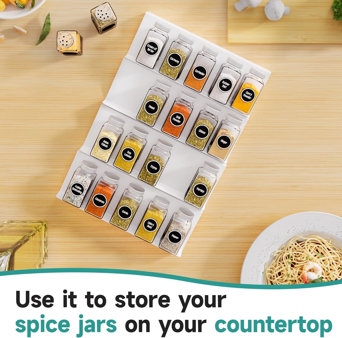 MIUKAA Clear Acrylic Spice Drawer Organizer, 4 Tier Seasoning Jars Drawers Insert, Kitchen Spice Rack Tray for Drawer/Countertop (Jars not included)