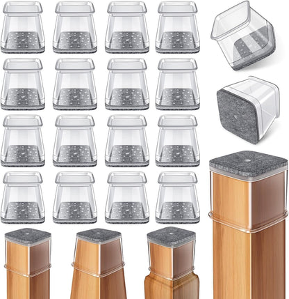 Ansible 24 Pcs Chair Leg Floor Protectors Square | Silicone Felt Furniture Leg Pads Caps Covers for Hardwood Floors (Fit:1-1/16" to 1-5/8")