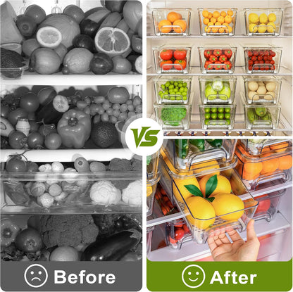 Imncya 4 Pack Fridge Organizer Drawers Bins, Clear Stackable Pull Out Refrigerator Drawer Organizer, Fridge Storage Container with Lids for Fruits, Vegetables, Drinks and Food