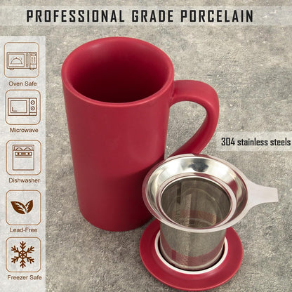 Tea Cup with Infuser and Lid,20 oz Orange Tea Mug with Handle | Ceramic Strainer Cup for Steeping Loose Leaf Gifts for tea Lovers