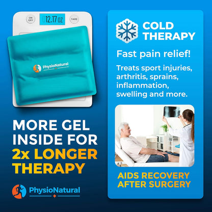 PhysioNatural Ice Pack for Knee Pain Relief, Reusable Gel Ice Wrap for Leg Injuries, Swelling, Knee Replacement Surgery, Cold Compress Therapy for Arthritis, Meniscus Tear and ACL