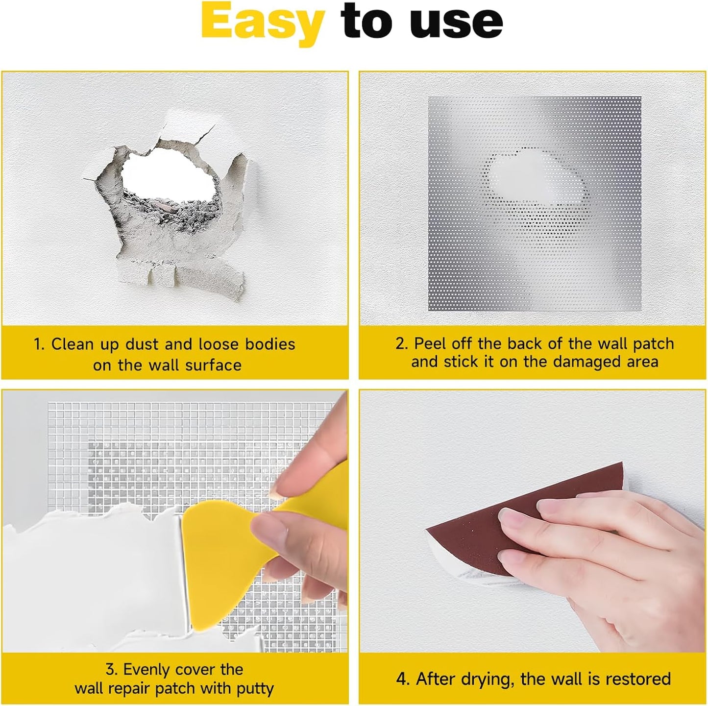 12 X 12 Inch Drywall Repair Kit, Wall Repair Patch Kits for Large Holes | Aluminum Self-Adhesive Mesh Drywall Repair Patch Suitable for Wall and Ceiling, Dry Wall Patch Kit with Scraper and Sandpaper