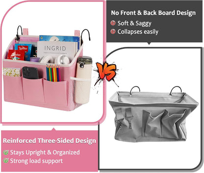 Loghot Bedside Caddy Organizer Bed Storage Bag for Dorm Hospital Crib White | 7 pockets bedside hanging organizer for phone books remotes, fits dorm hospital crib bunk beds, keeps organized easy access