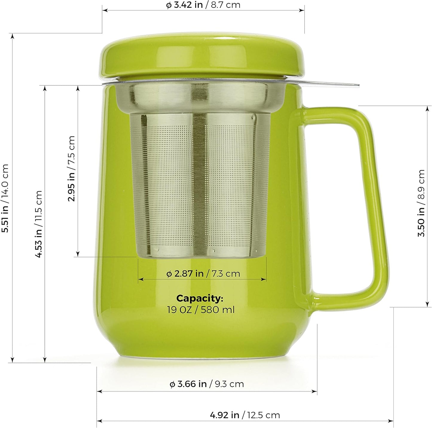 Tealyra - Peak Ceramic Red Tea Cup Infuser - 19-ounce - Large Tea High-Fired Ceramic Mug with Lid and Stainless Steel Infuser - Tea-For-One Perfect Set for Office and Home Uses - 580 milliliter