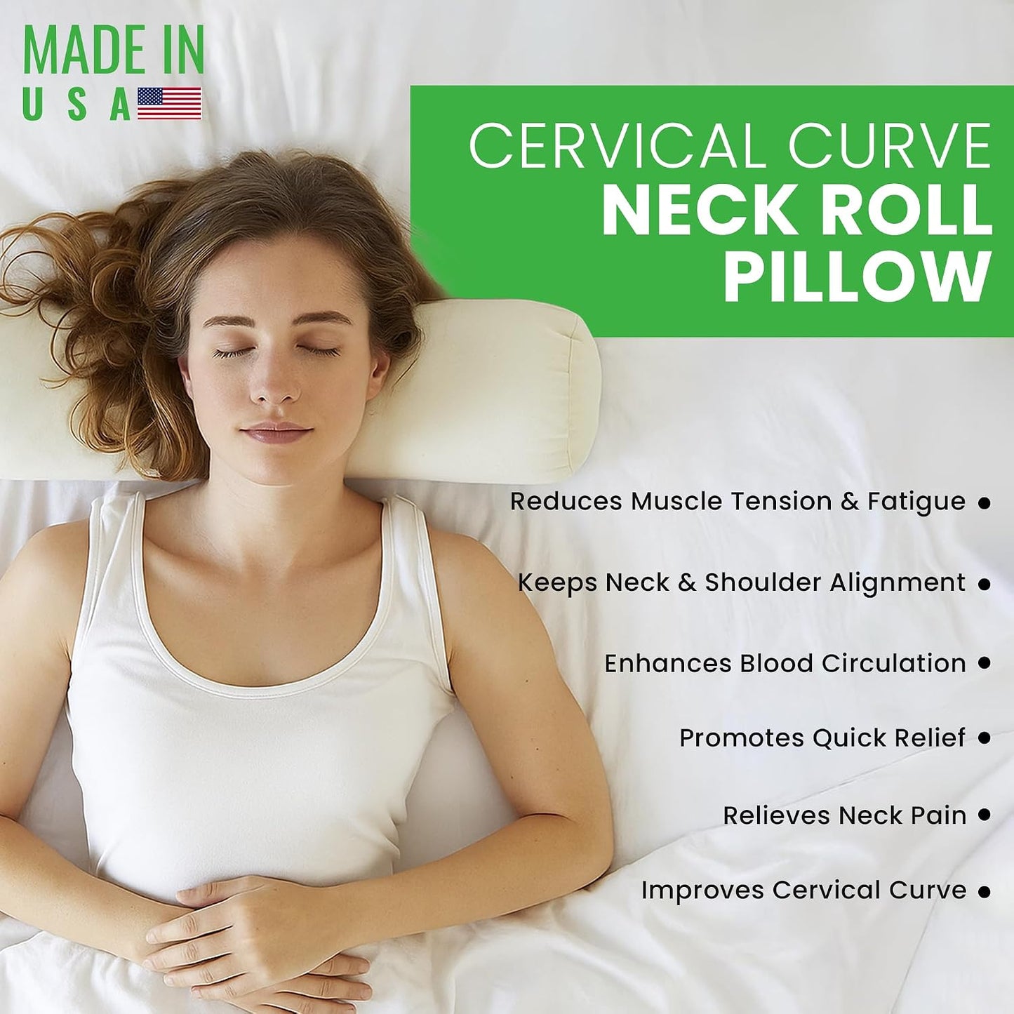 Bean Products Natural Organic Cotton Kapok Neck Roll Pillow 4"Dia x 12"