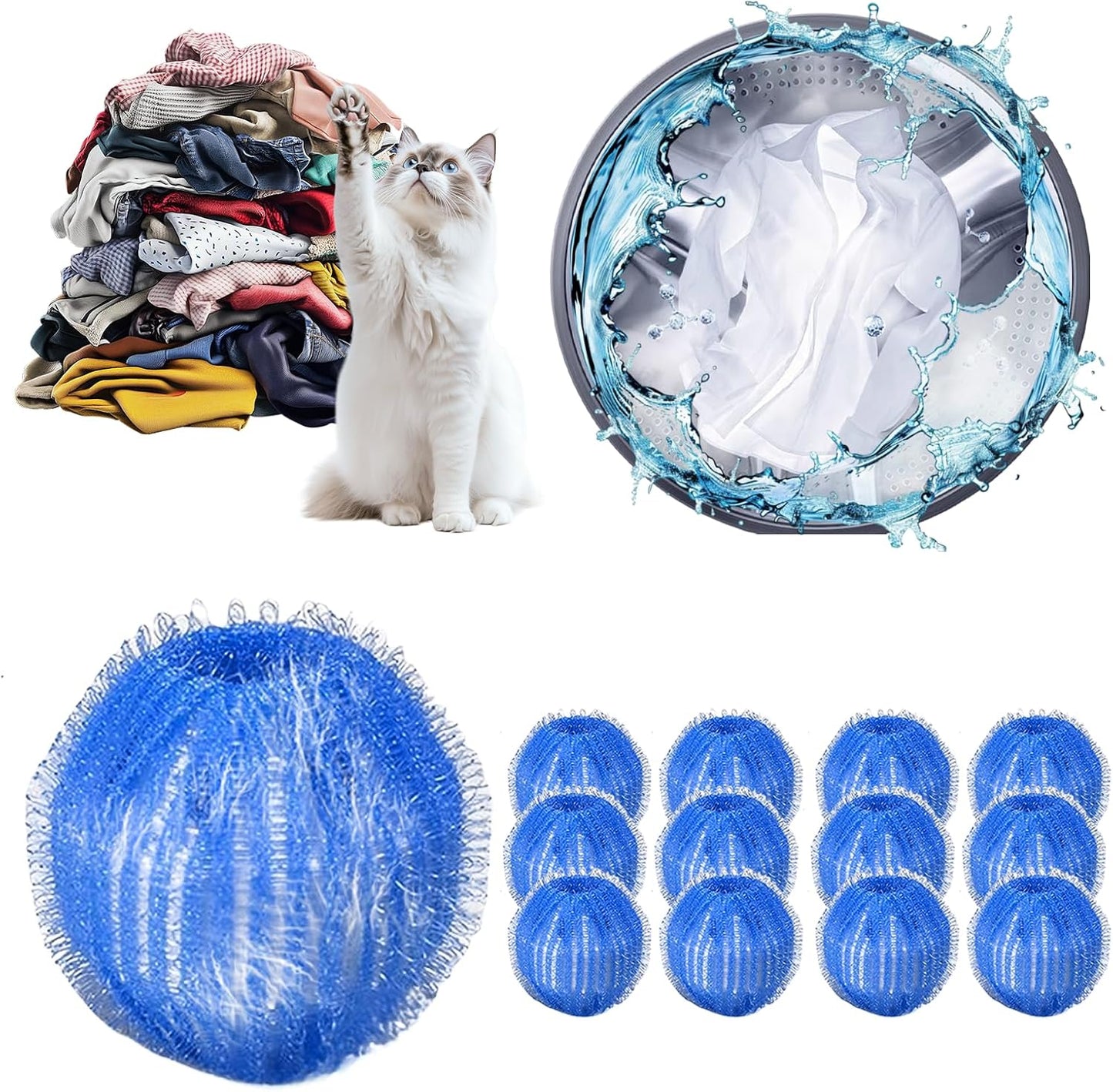 Pet Hair Remover for Laundry 12 PCS - Washing Machine Pet Hair Catcher Balls, Reusable to Remove Dog Cat Hair, Lint Fuzz, Save Time & Money