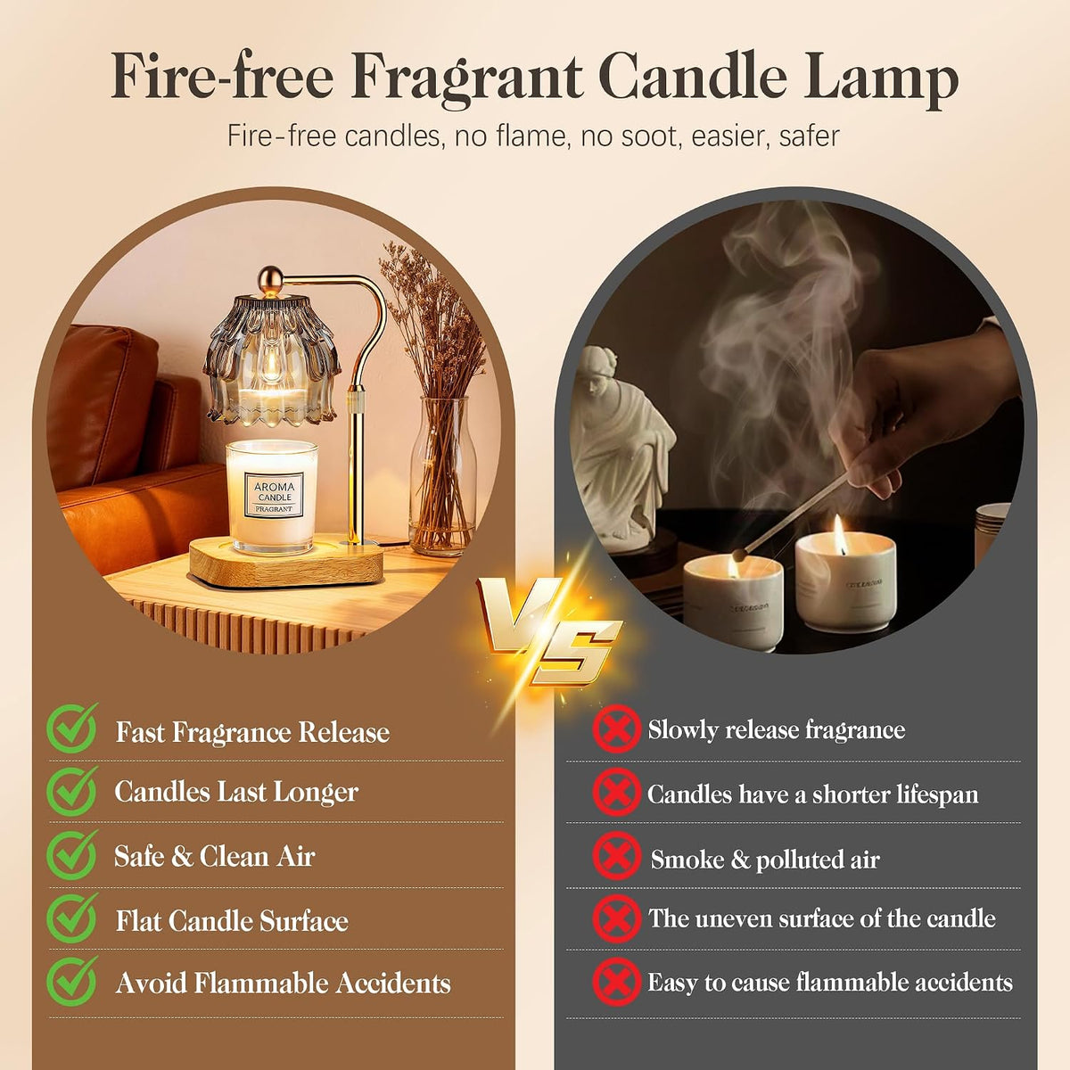 Candle Warmer Lamp with Timer Dimmer, Modern Wax Warmer for Scented Wax Jar Candle Warmer with 2 Bulbs, Adjustable Height Glass Lamp for Gifts for Women, Home Decor, Gold Amber