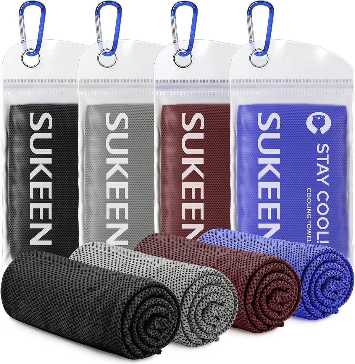 Sukeen 4 Pack Cooling Towels (40"x 12"), Cooling Neck Wraps, Soft Ice Towel